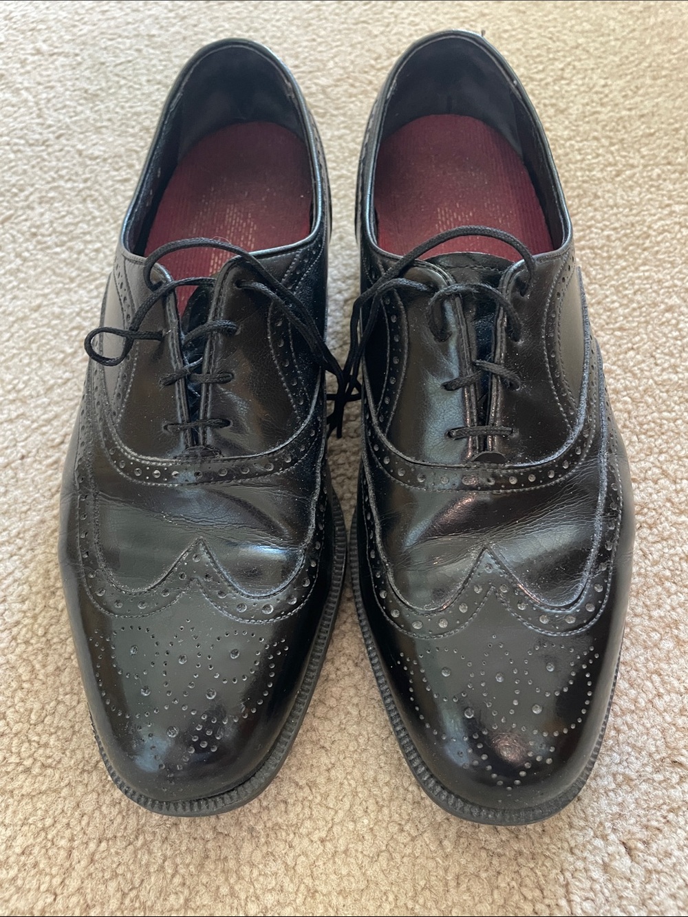 Men's Black Leather Wingtip Oxfords - Classic Lace-Up Dress Shoes